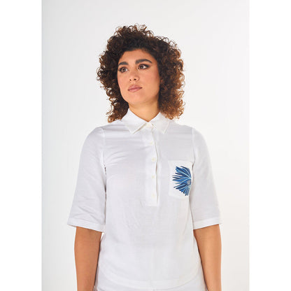 ASHITA FERNANDES Women Nature In White Embroidered Henley Top