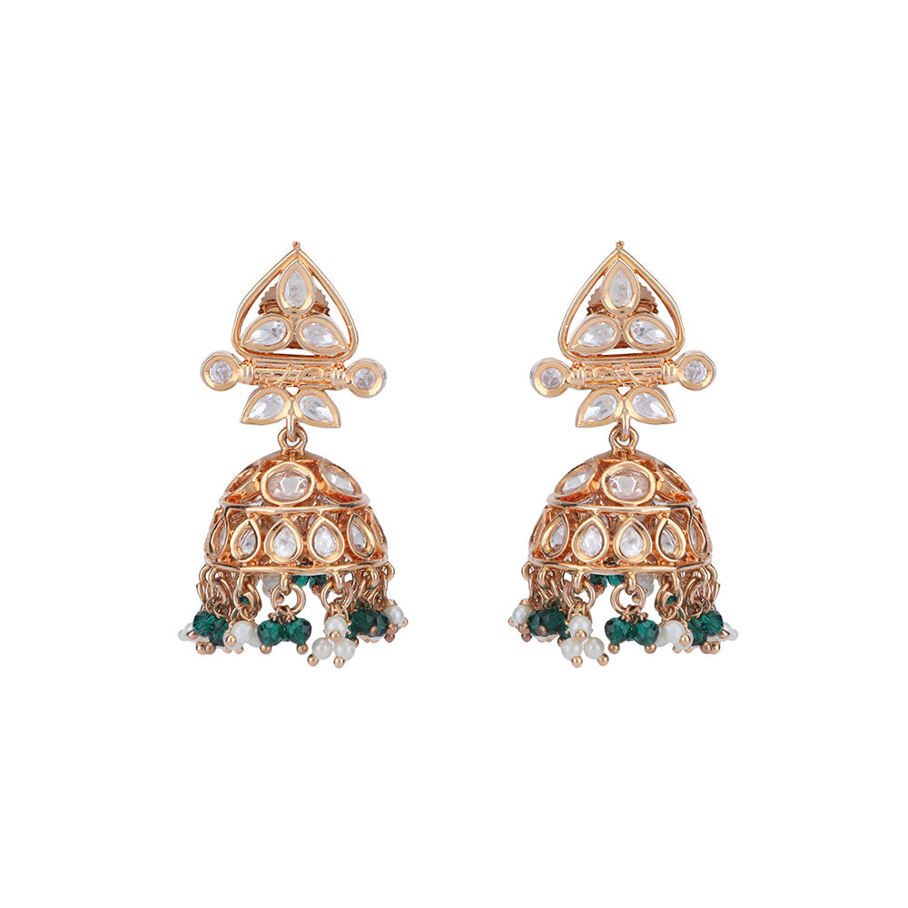 Auraa Trends 22KT Gold Plated Kundan Classic Green Beads Necklace Set