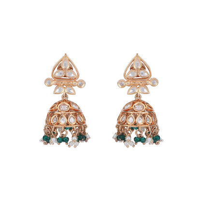 Auraa Trends 22KT Gold Plated Kundan Classic Green Beads Necklace Set