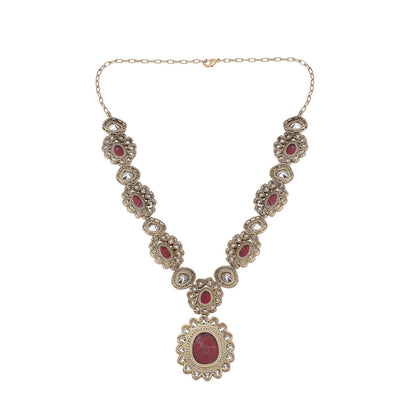 Auraa Trends 22KT Gold Plated Kundan Classic Red Necklace Set
