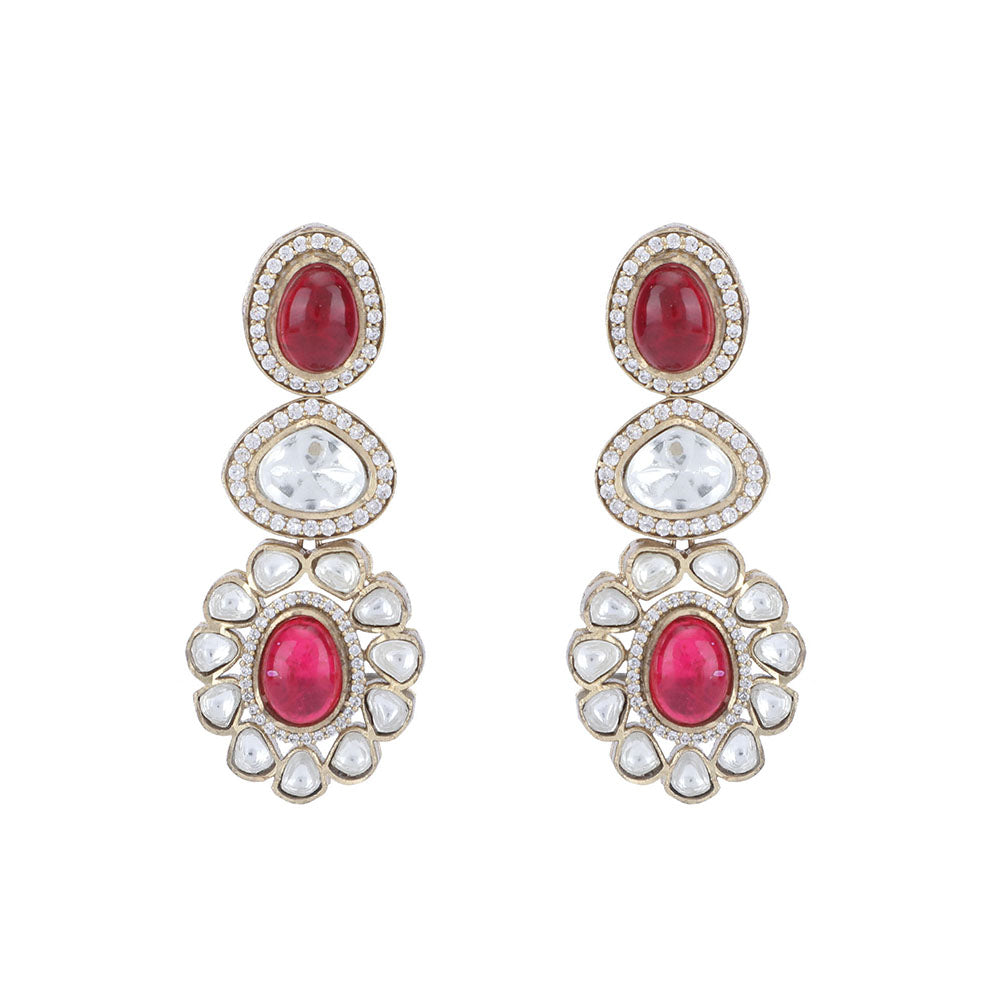 Auraa Trends 22KT Gold Plated Kundan Classic Red Necklace Set