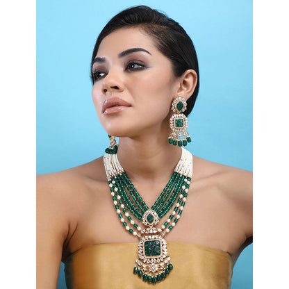 Auraa Trends 22KT Gold Plated Kundan Elegant Green Necklace Set