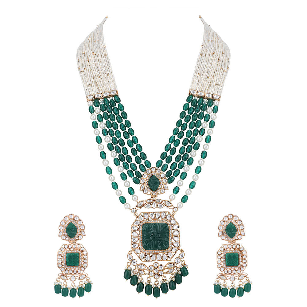 Auraa Trends 22KT Gold Plated Kundan Elegant Green Necklace Set