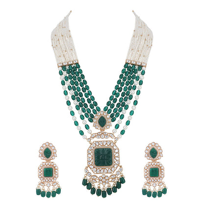 Auraa Trends 22KT Gold Plated Kundan Elegant Green Necklace Set