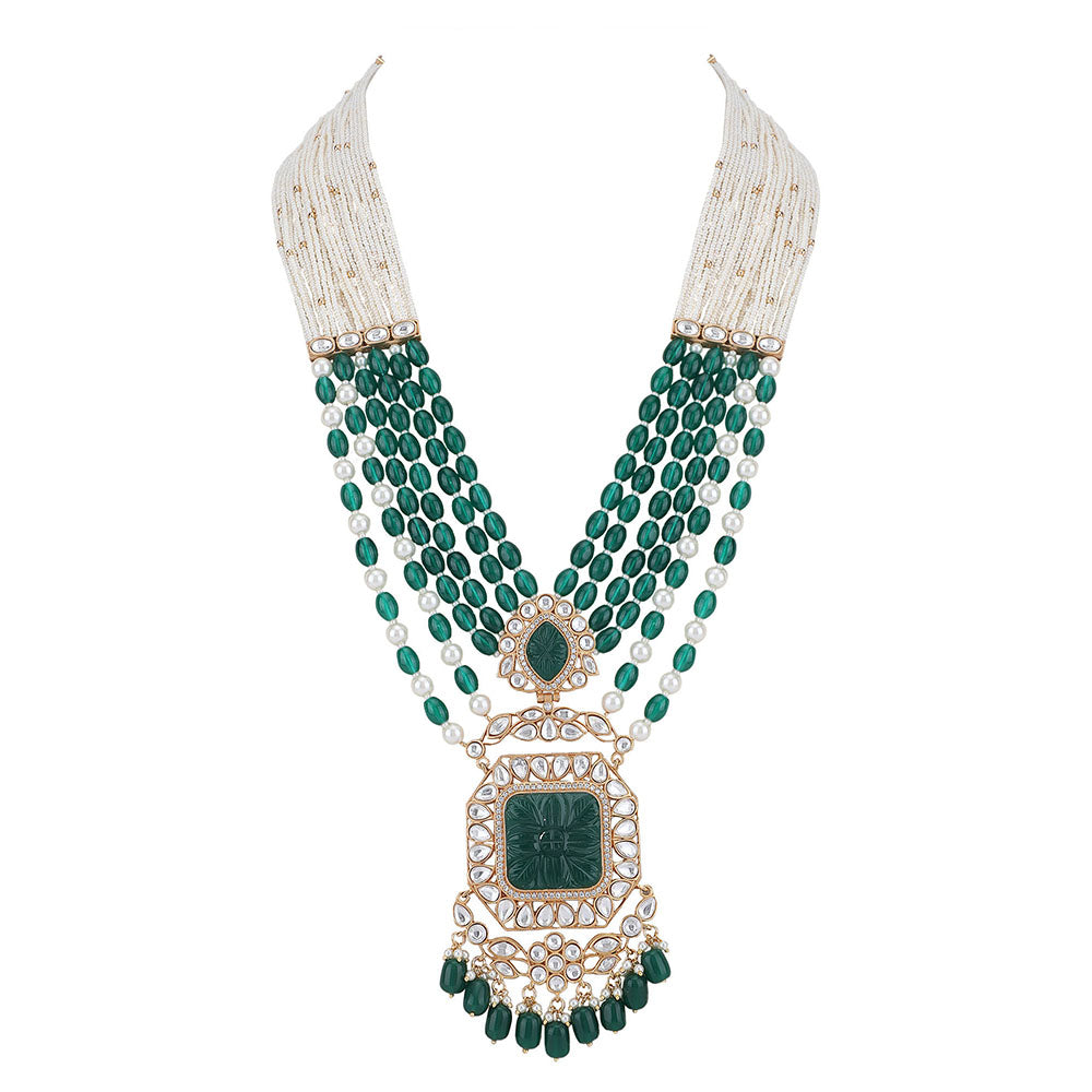Auraa Trends 22KT Gold Plated Kundan Elegant Green Necklace Set