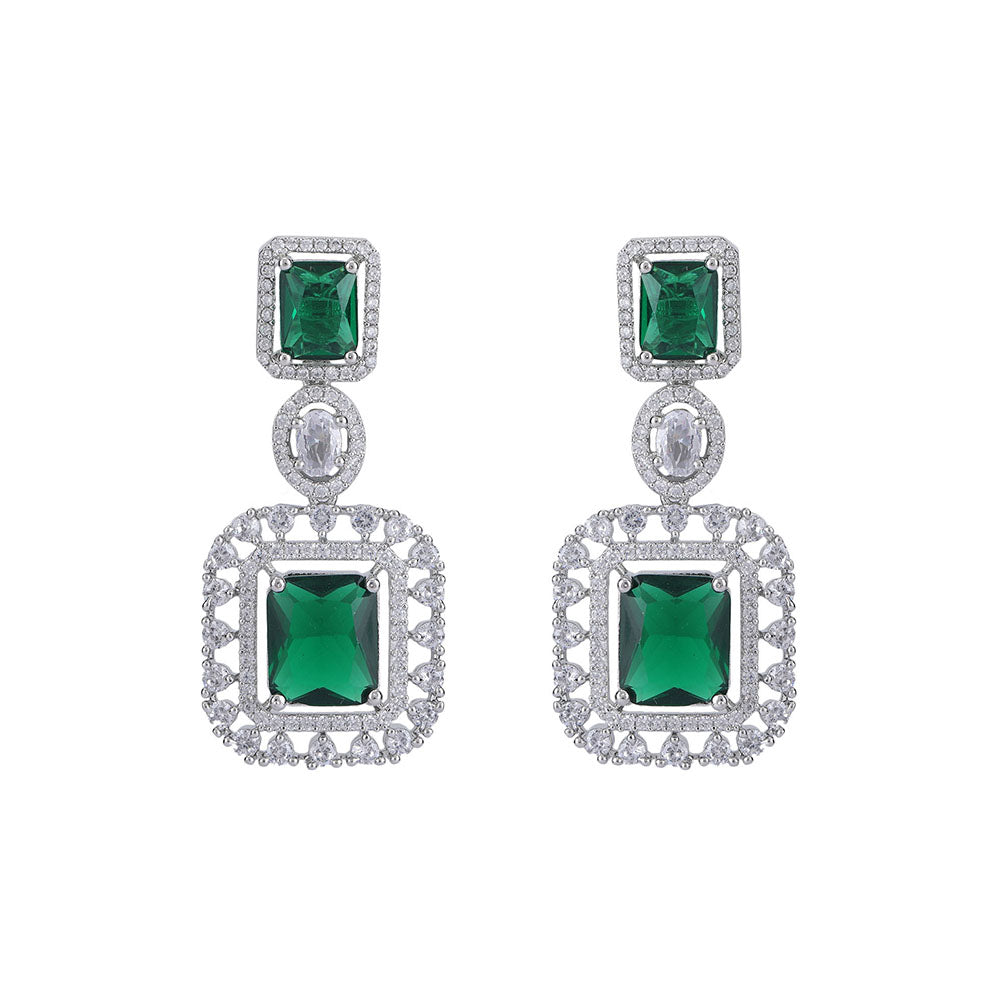 Auraa Trends Rhodium Plated American Diamond Zircon Green Necklace Set