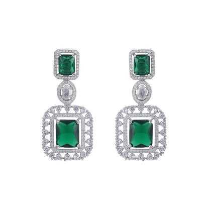 Auraa Trends Rhodium Plated American Diamond Zircon Green Necklace Set