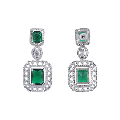 Auraa Trends Rhodium Plated American Diamond Zircon Green Necklace Set