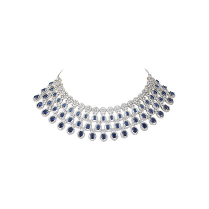 Auraa Trends Rhodium Plated American Diamond Zircon Blue Necklace Set