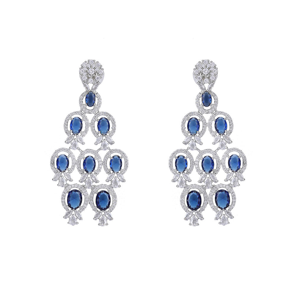 Auraa Trends Rhodium Plated American Diamond Zircon Blue Necklace Set