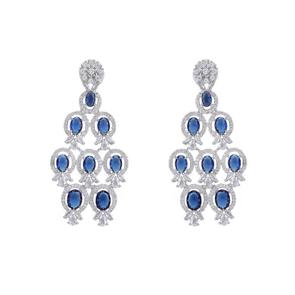 Auraa Trends Rhodium Plated American Diamond Zircon Blue Necklace Set