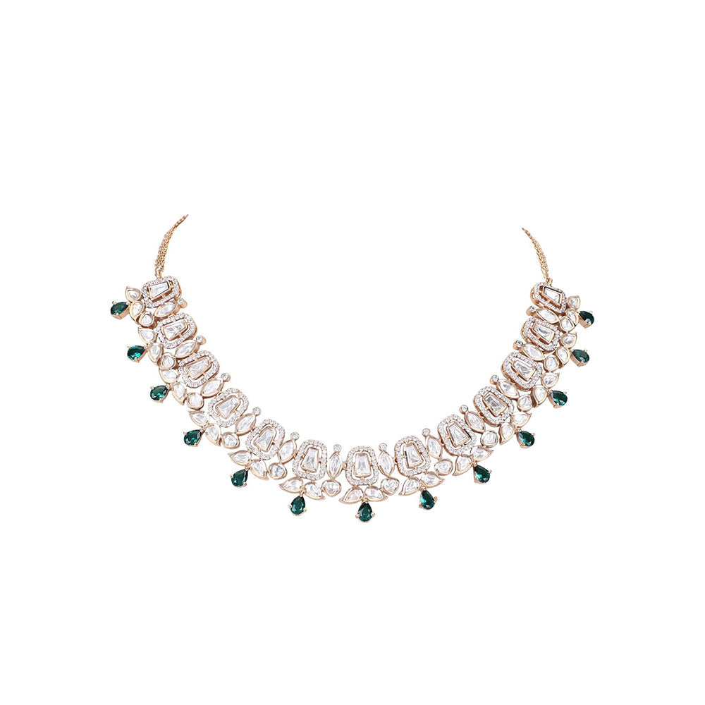 Auraa Trends Rhodium Plated American Diamond Zircon Green Necklace Set For Women & Girls
