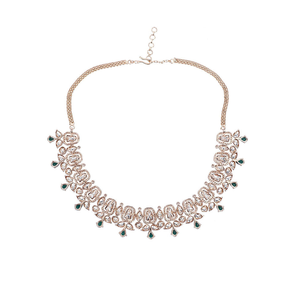 Auraa Trends Rhodium Plated American Diamond Zircon Green Necklace Set For Women & Girls