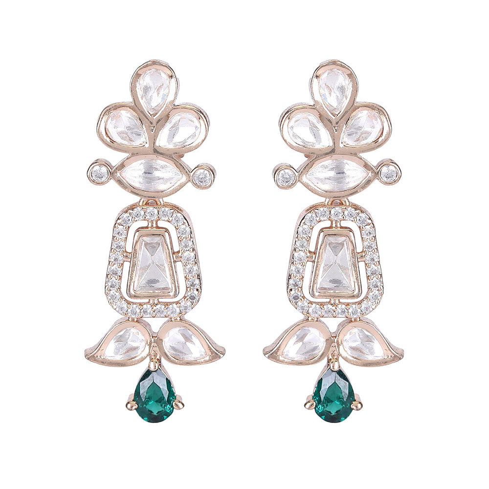 Auraa Trends Rhodium Plated American Diamond Zircon Green Necklace Set For Women & Girls