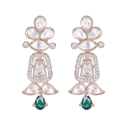 Auraa Trends Rhodium Plated American Diamond Zircon Green Necklace Set For Women & Girls