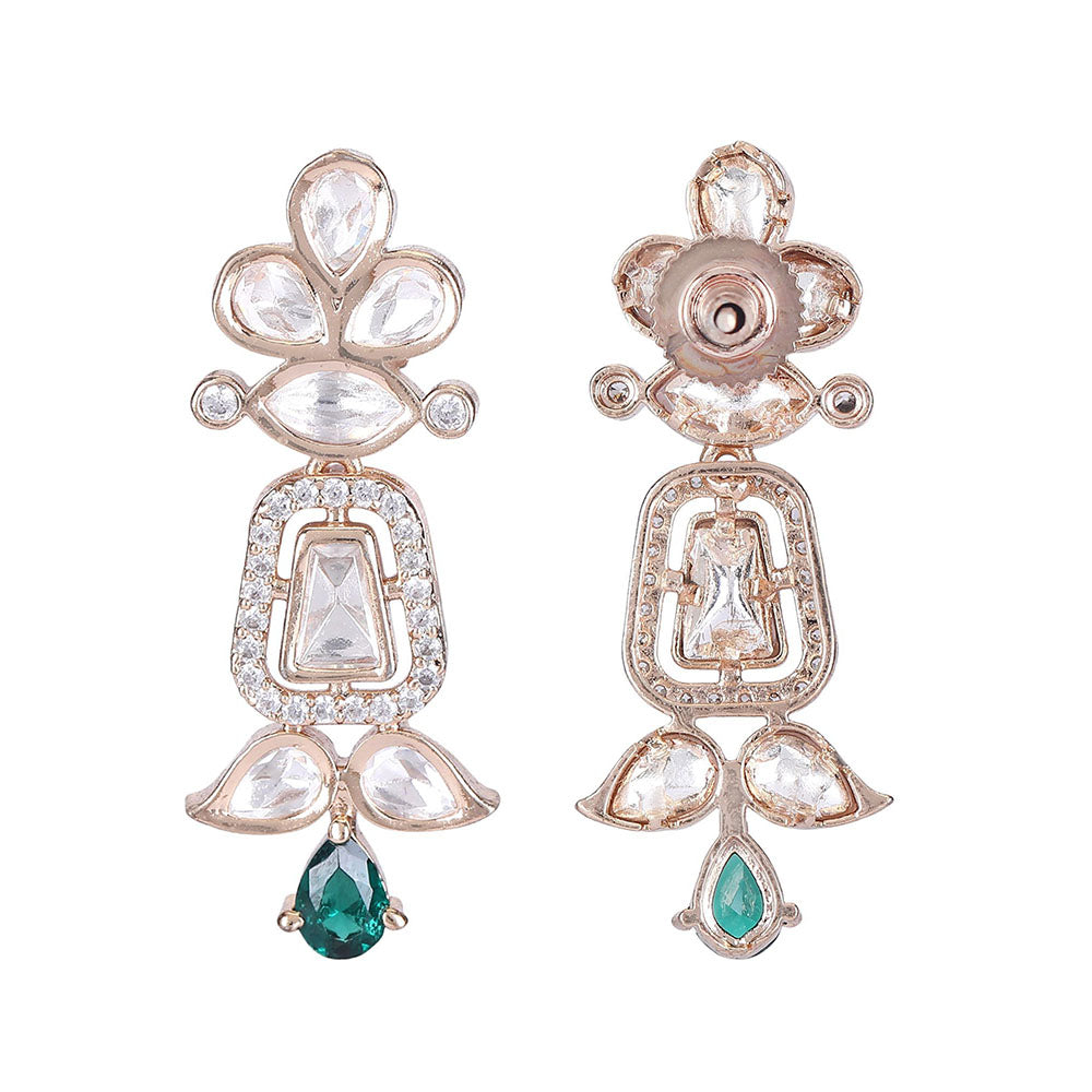 Auraa Trends Rhodium Plated American Diamond Zircon Green Necklace Set For Women & Girls