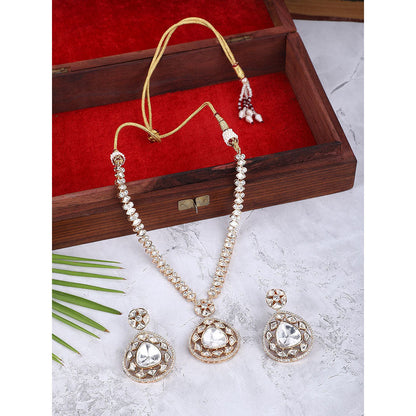 Auraa Trends Rhodium Plated American Diamond Zircon Necklace Set For Women & Girls