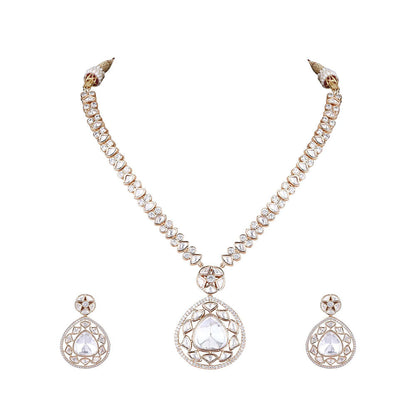 Auraa Trends Rhodium Plated American Diamond Zircon Necklace Set For Women & Girls