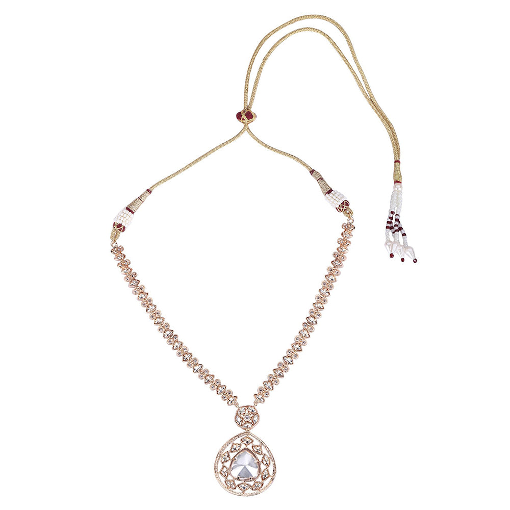 Auraa Trends Rhodium Plated American Diamond Zircon Necklace Set For Women & Girls