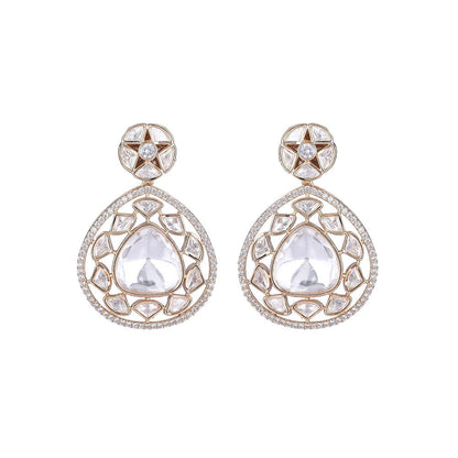 Auraa Trends Rhodium Plated American Diamond Zircon Necklace Set For Women & Girls