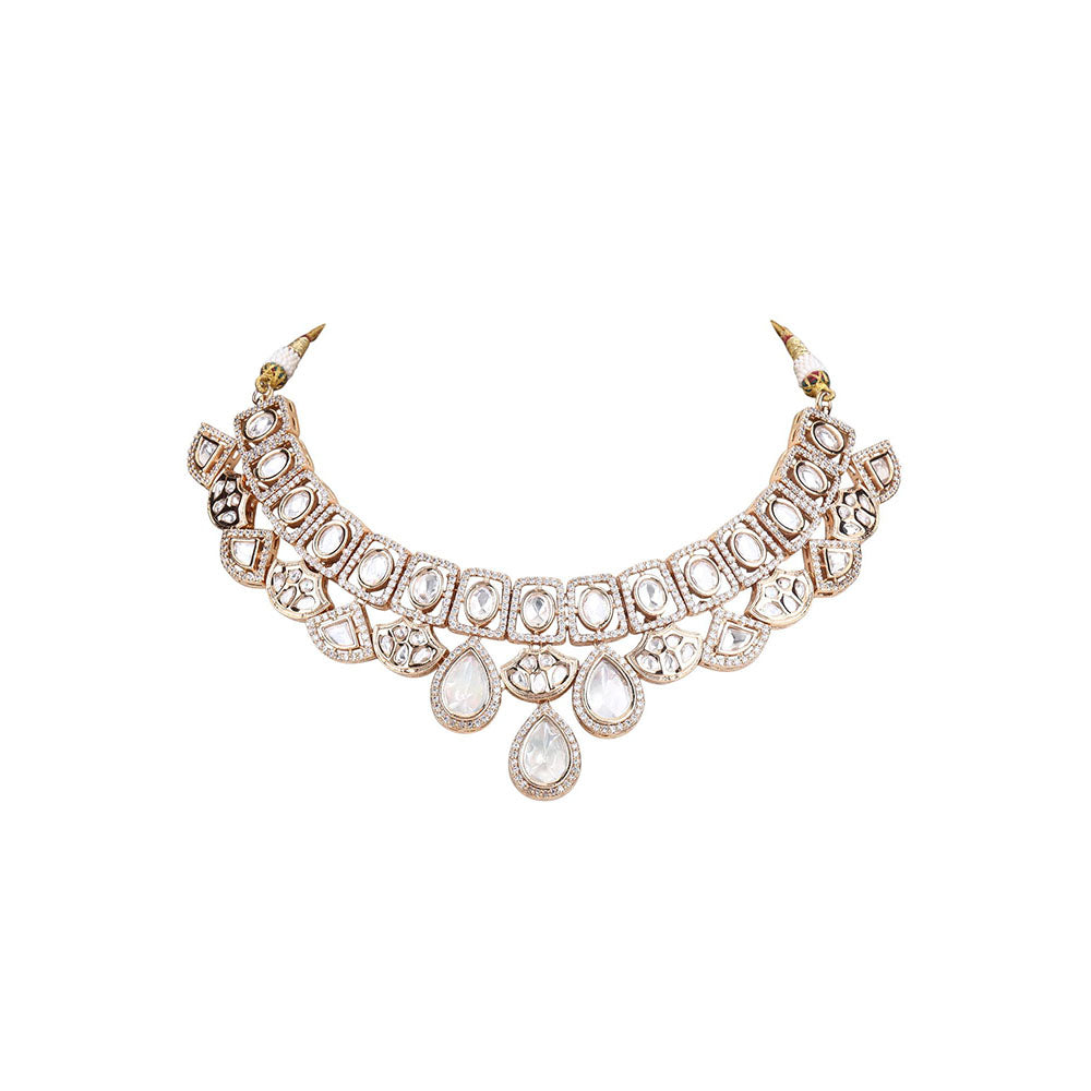 Auraa Trends 22Kt Gold Plated Kundan Classic Gold Necklace Set For Women & Girls