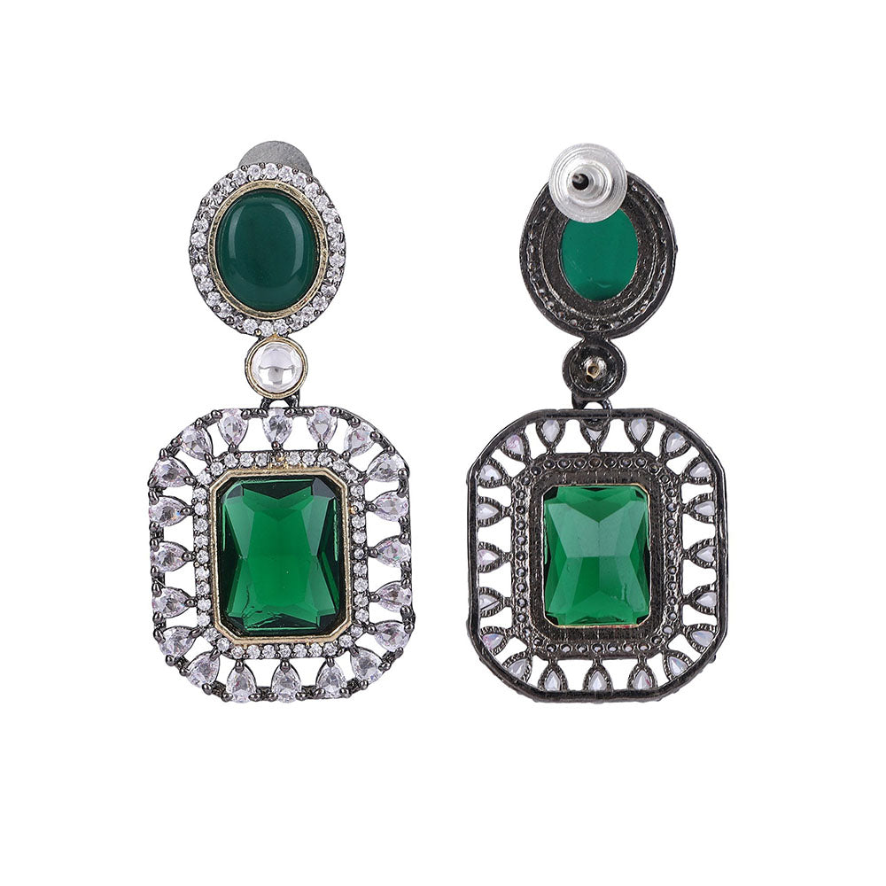 Auraa Trends Rhodium Plated American Diamond Zircon Green Necklace Set For Women & Girls