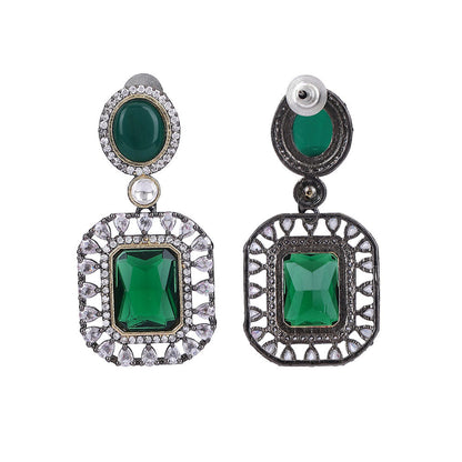 Auraa Trends Rhodium Plated American Diamond Zircon Green Necklace Set For Women & Girls