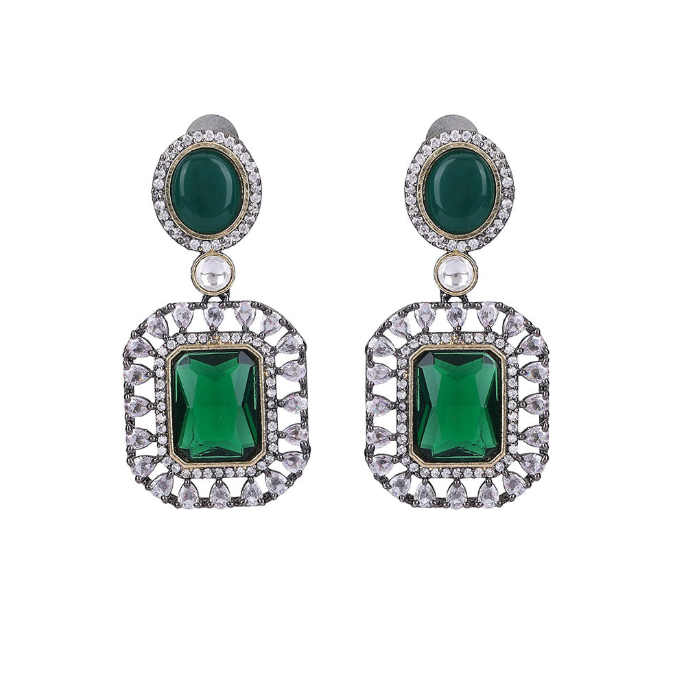 Auraa Trends Rhodium Plated American Diamond Zircon Green Necklace Set For Women & Girls
