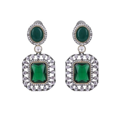 Auraa Trends Rhodium Plated American Diamond Zircon Green Necklace Set For Women & Girls