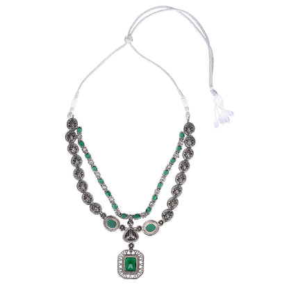 Auraa Trends Rhodium Plated American Diamond Zircon Green Necklace Set For Women & Girls