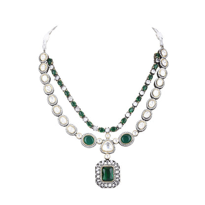 Auraa Trends Rhodium Plated American Diamond Zircon Green Necklace Set For Women & Girls