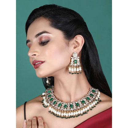 Auraa Trends 22Kt Gold Plated Kundan Classic Green Necklace Set For Women & Girls