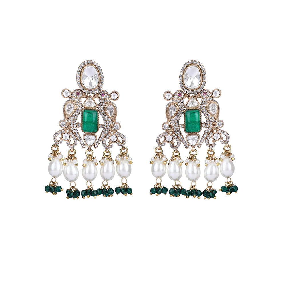 Auraa Trends 22Kt Gold Plated Kundan Classic Green Necklace Set For Women & Girls