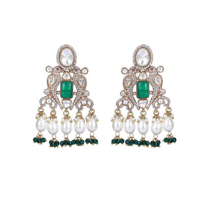 Auraa Trends 22Kt Gold Plated Kundan Classic Green Necklace Set For Women & Girls