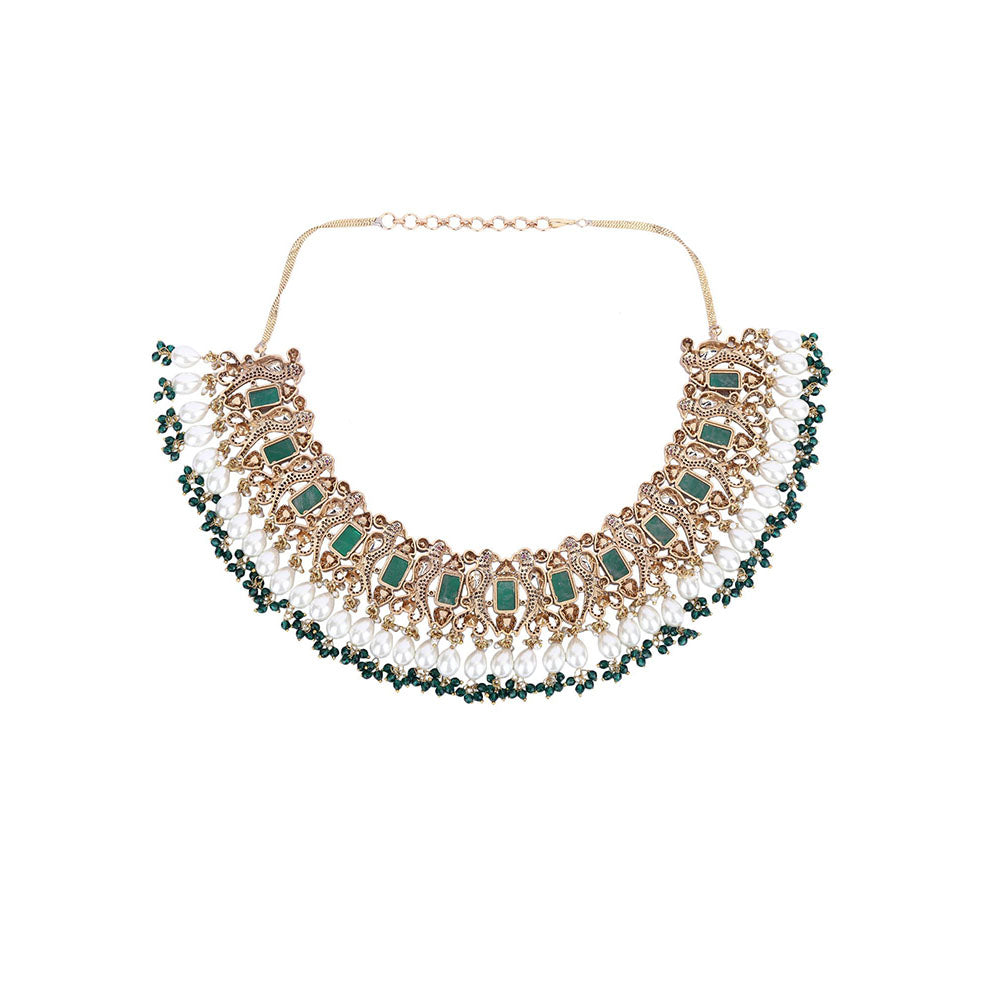 Auraa Trends 22Kt Gold Plated Kundan Classic Green Necklace Set For Women & Girls
