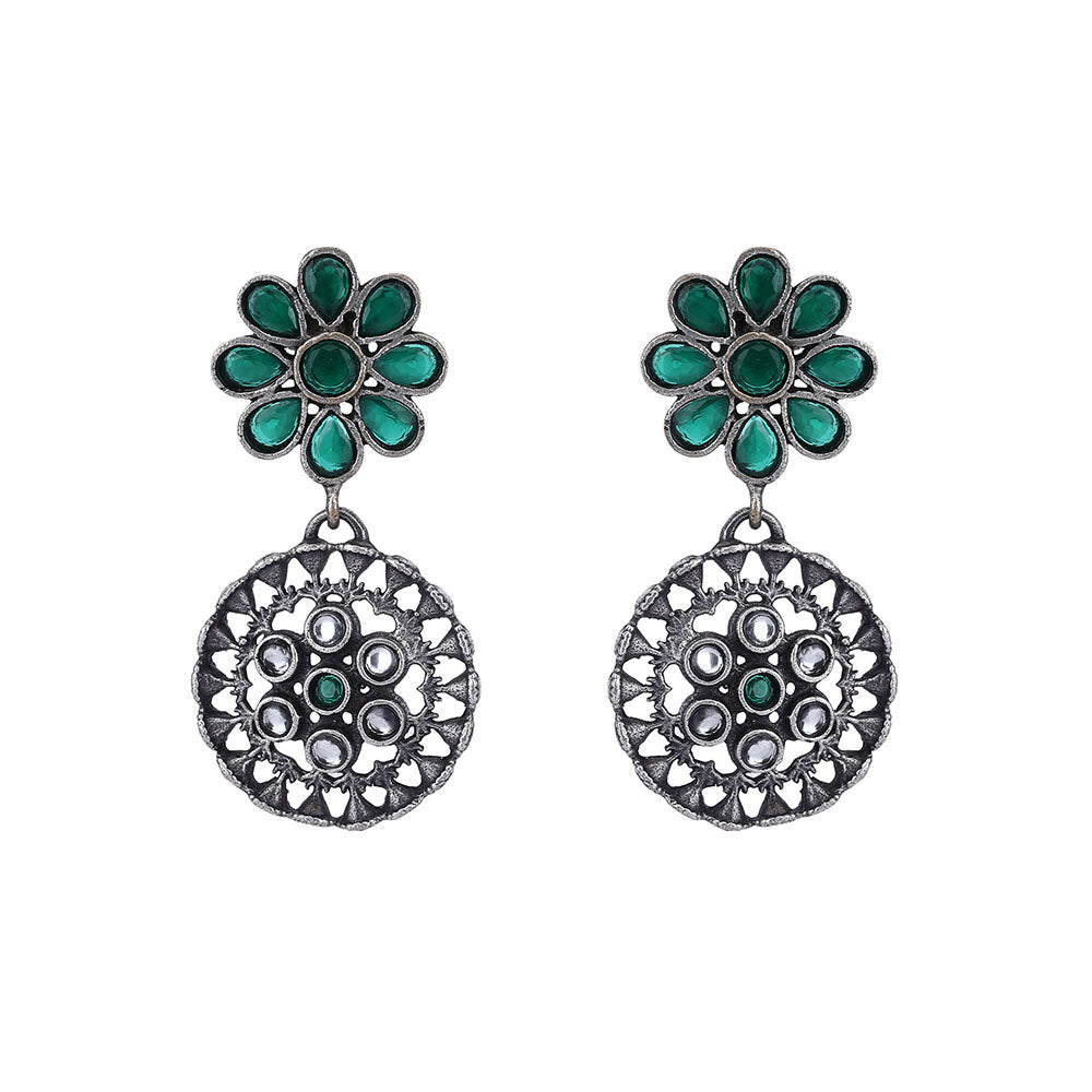 Auraa Trends Elegant Oxidised Green Drop Earrings For women