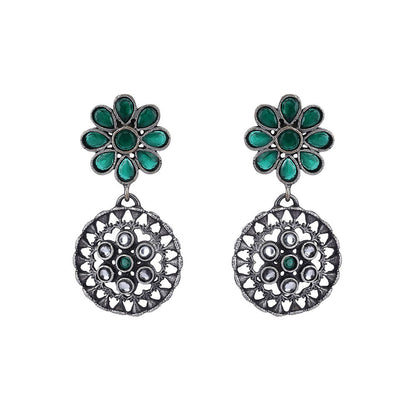 Auraa Trends Elegant Oxidised Green Drop Earrings For women