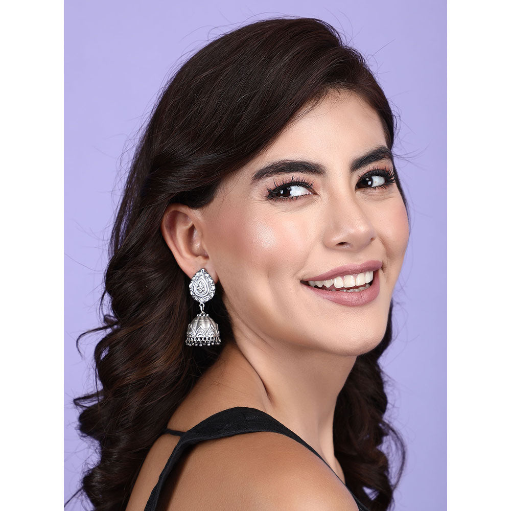 Auraa Trends Classic Oxidised Grey Jhumkis Earrings For women