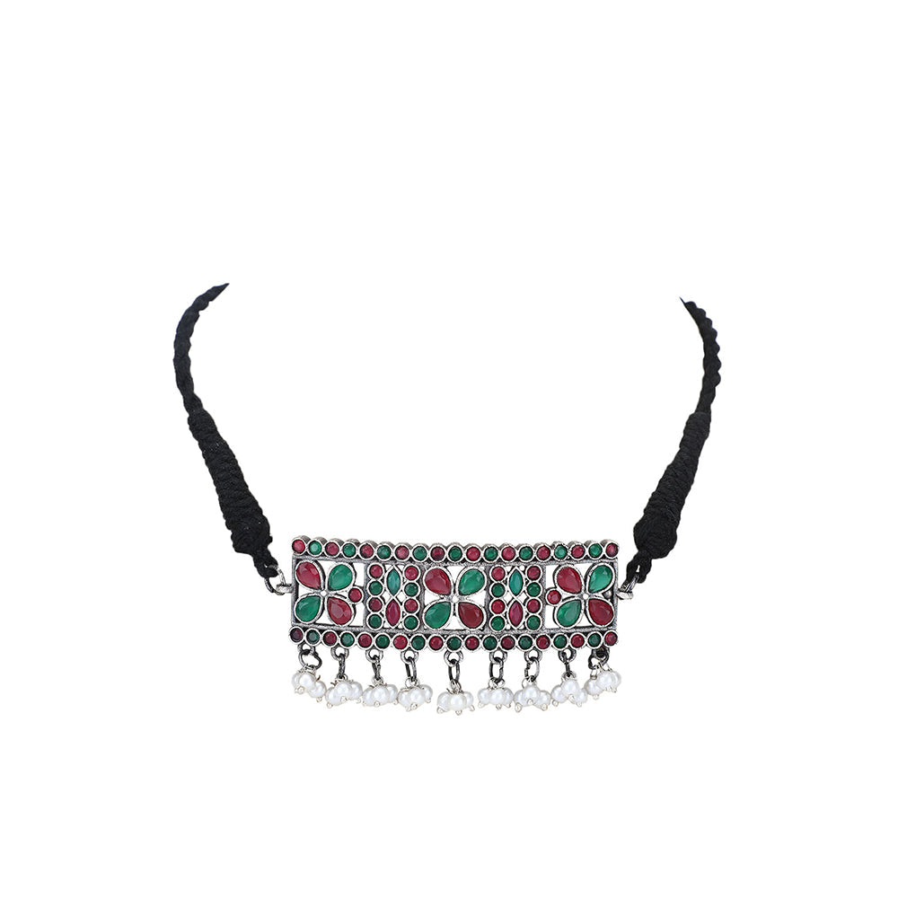 Auraa Trends Elegant Oxidised Multi-Color Choker Set For women