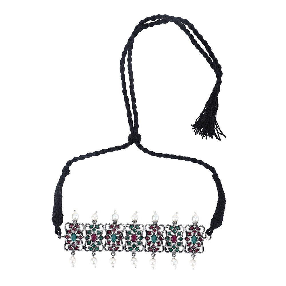 Auraa Trends Elegant Oxidised Multi-Color Pearls Choker Set For women