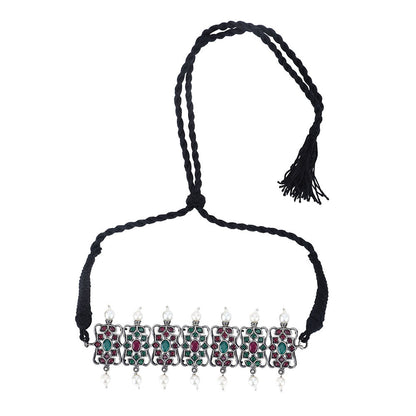 Auraa Trends Elegant Oxidised Multi-Color Pearls Choker Set For women