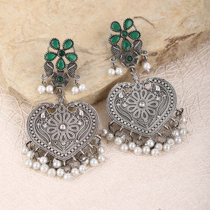 Auraa Trends Elegant Oxidised Green and White Pearls Earrings For women