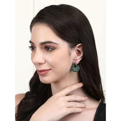 Auraa Trends Stylish Oxidised Green Drop Earrings For women