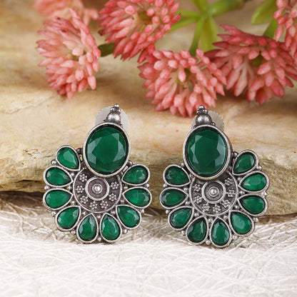 Auraa Trends Stylish Oxidised Green Drop Earrings For women