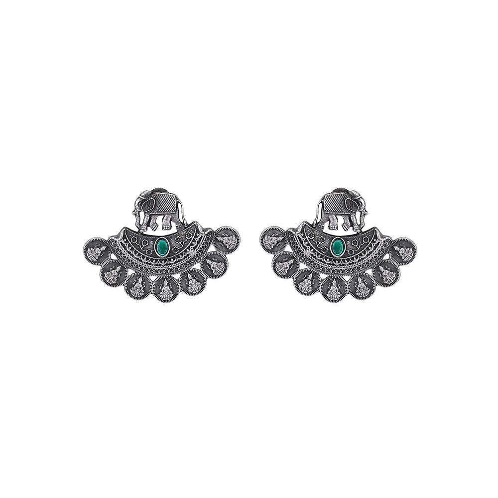 Auraa Trends Classic Oxidised Green Stone Earrings For women
