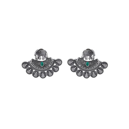 Auraa Trends Classic Oxidised Green Stone Earrings For women
