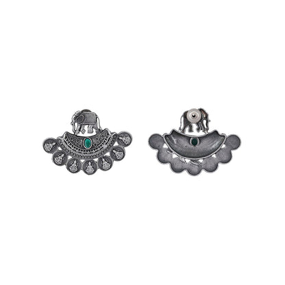 Auraa Trends Classic Oxidised Green Stone Earrings For women