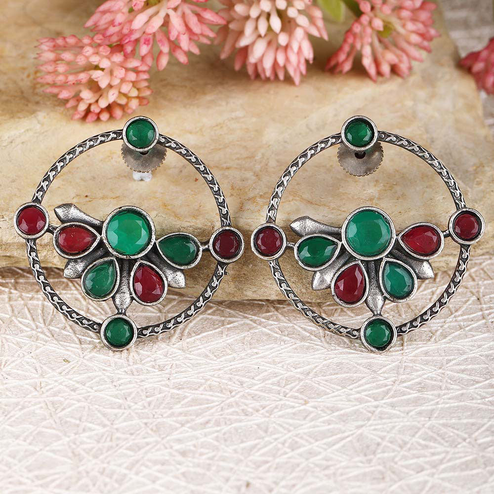 Auraa Trends Elegant Multi Stone Oxidised Earrings For women