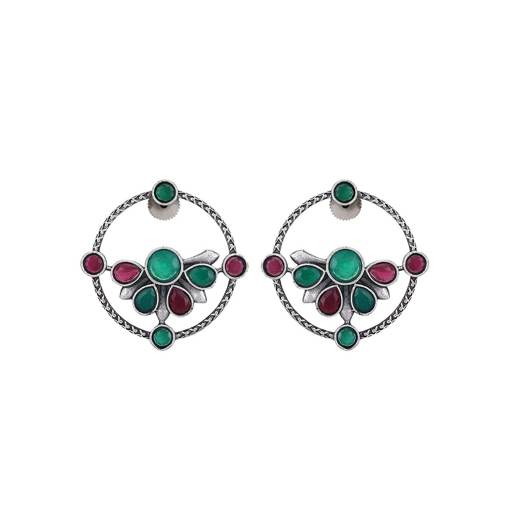 Auraa Trends Elegant Multi Stone Oxidised Earrings For women