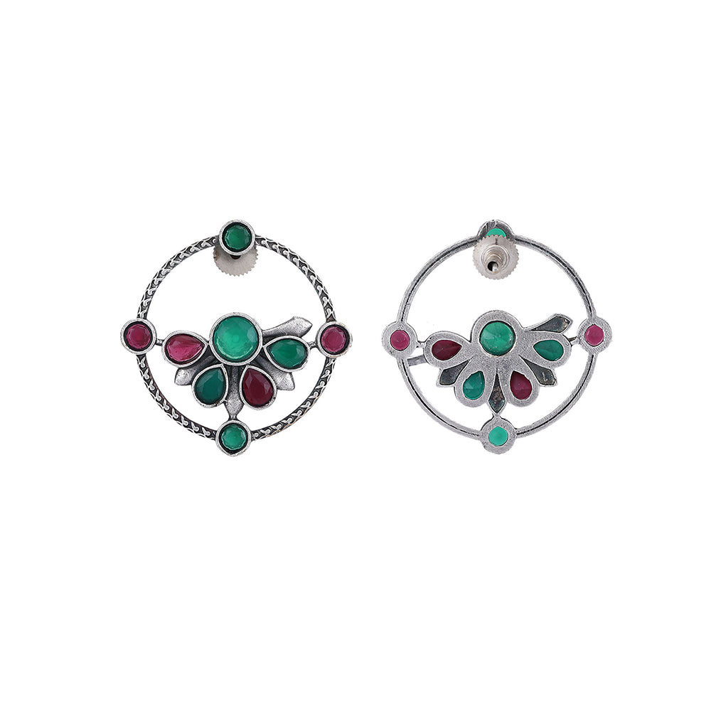 Auraa Trends Elegant Multi Stone Oxidised Earrings For women